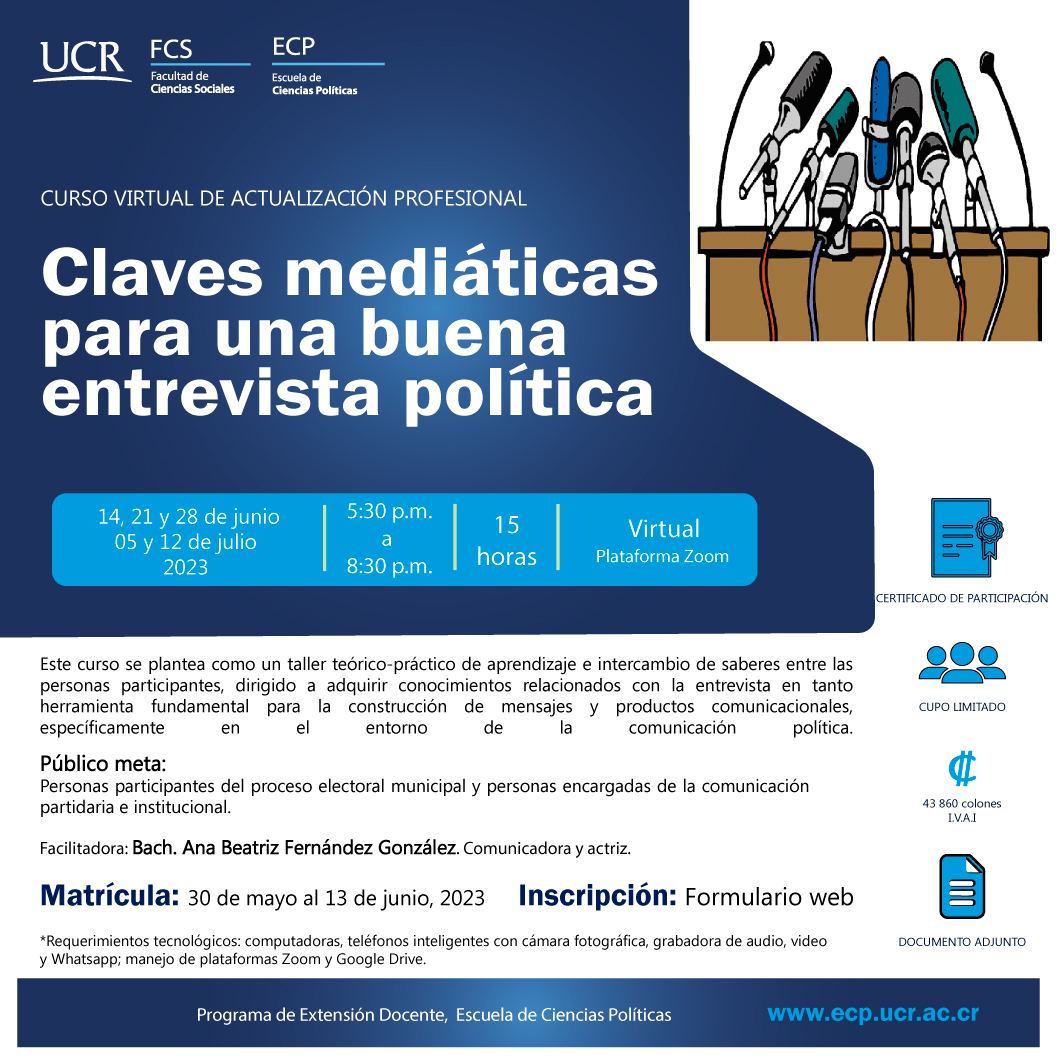 Cursos: Curso VIRTUAL: Claves mediáticas para una buena entrevista política Este curso se plantea como un taller teórico práctico deaprendizaje e intercambio de saberes …