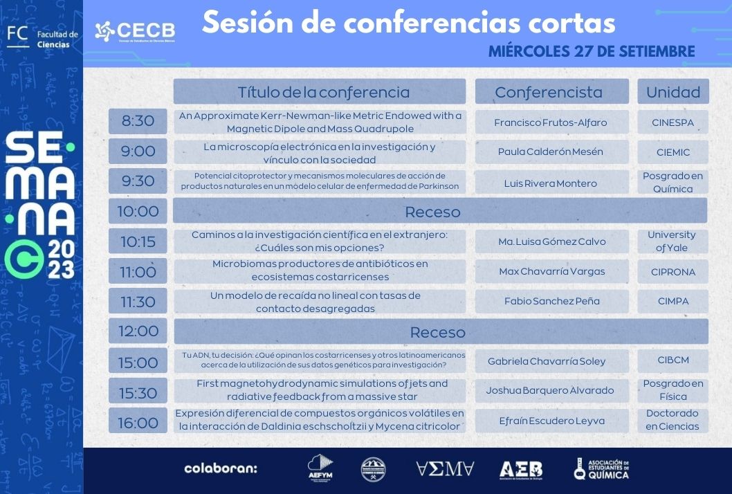 Sesión de conferencias cortas (bimodal)  Presencial: Auditorio de la Facultad de Ciencias  …