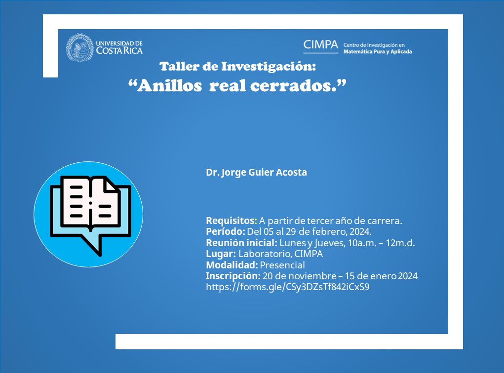  Período: del 5 al 29 de febrero Lugar: laboratorio, CIMPA Modalidad: presencial, lunes y jueves, …