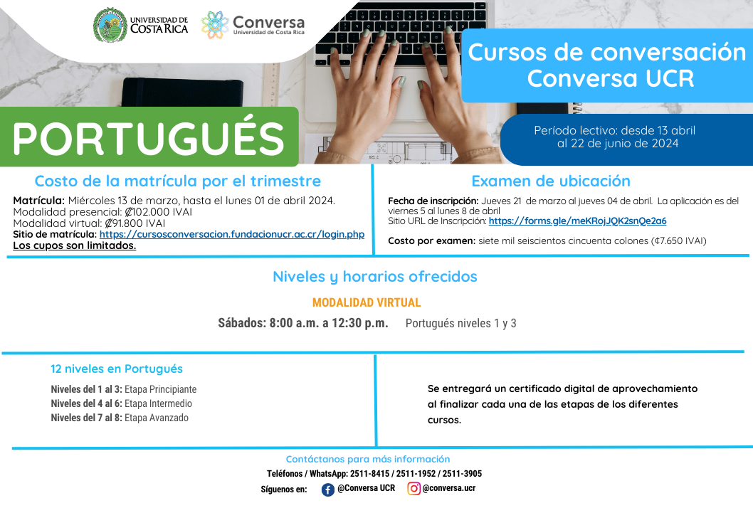  Niveles ofrecidos para el II Trimestre: 1 y 3, los días sábados de las 8:00 a. m. a las 12:30 p. …