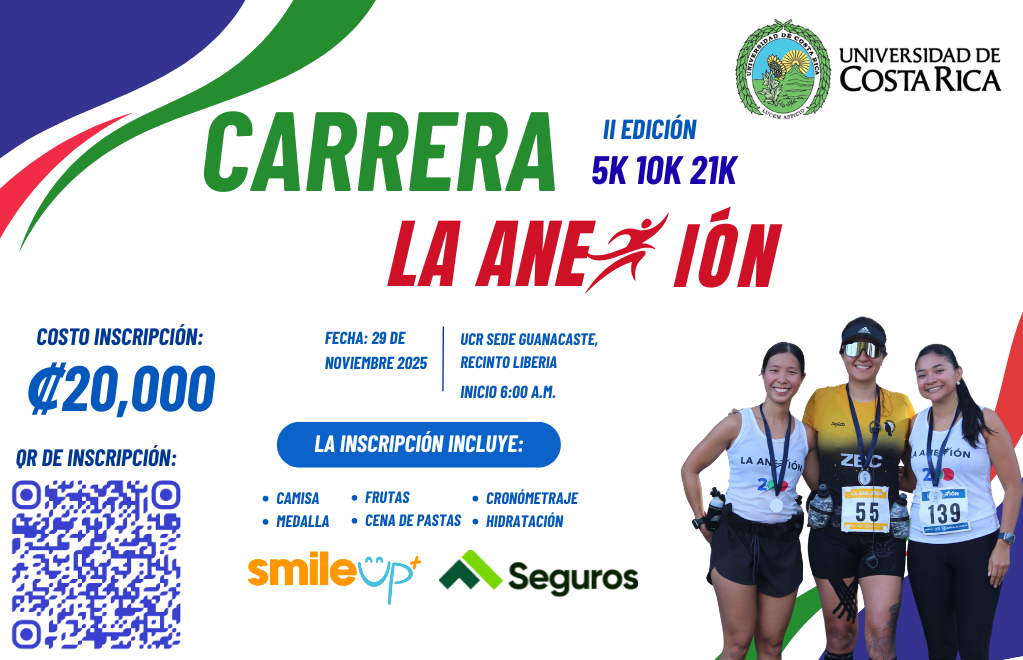 Invitación: Carrera La Anexión 201
La Inscripción tiene un costo de ₵20 000 que incluye. La
camisa, la medalla, frutas, cena de …