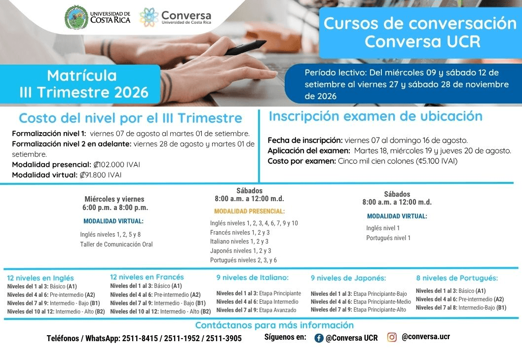 Horarios disponibles:Miércoles y viernes, de 6:00 a 8:00 p. m. modalidad virtualSábados, de &hellip;