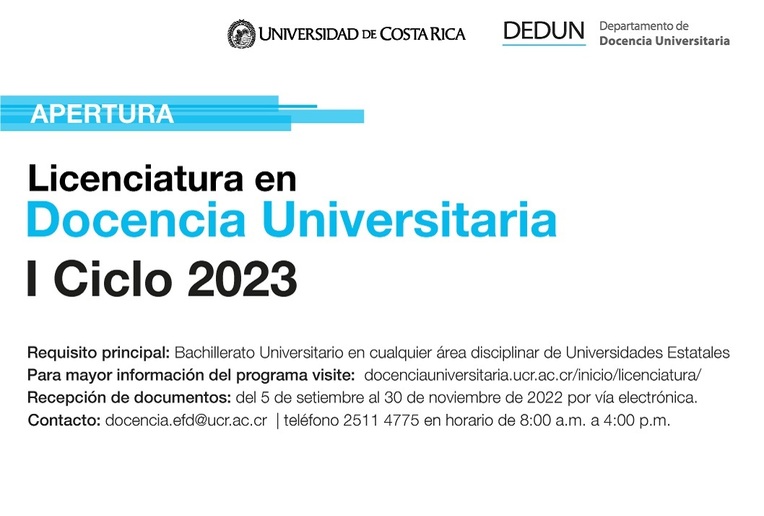 Recepción de requisitos: Apertura Licenciatura en Docencia Universitaria.  I ciclo 2023