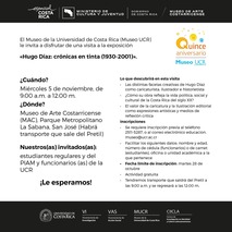 Exposición: Visita a la exposición «Hugo Díaz: crónicas en tinta (1930-2001)». 
la actividad será el miércoles 5 de noviembre, de 9:00 a. m. a
12:00 m.  en el Museo de Arte …